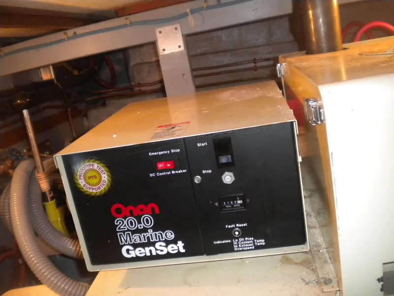 Slide: The Image of Onan 20.0 Marine GenSet in 1987 Hatteras 53 Motor Yacht engine room. - 42
