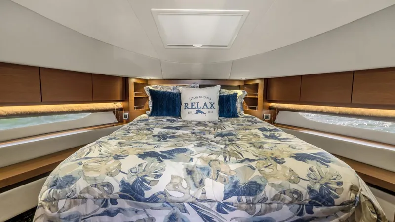 Slide: The Image of Luxurious bedroom interior of 2015 Sea Ray 510 Fly yacht with floral bedding. - 11
