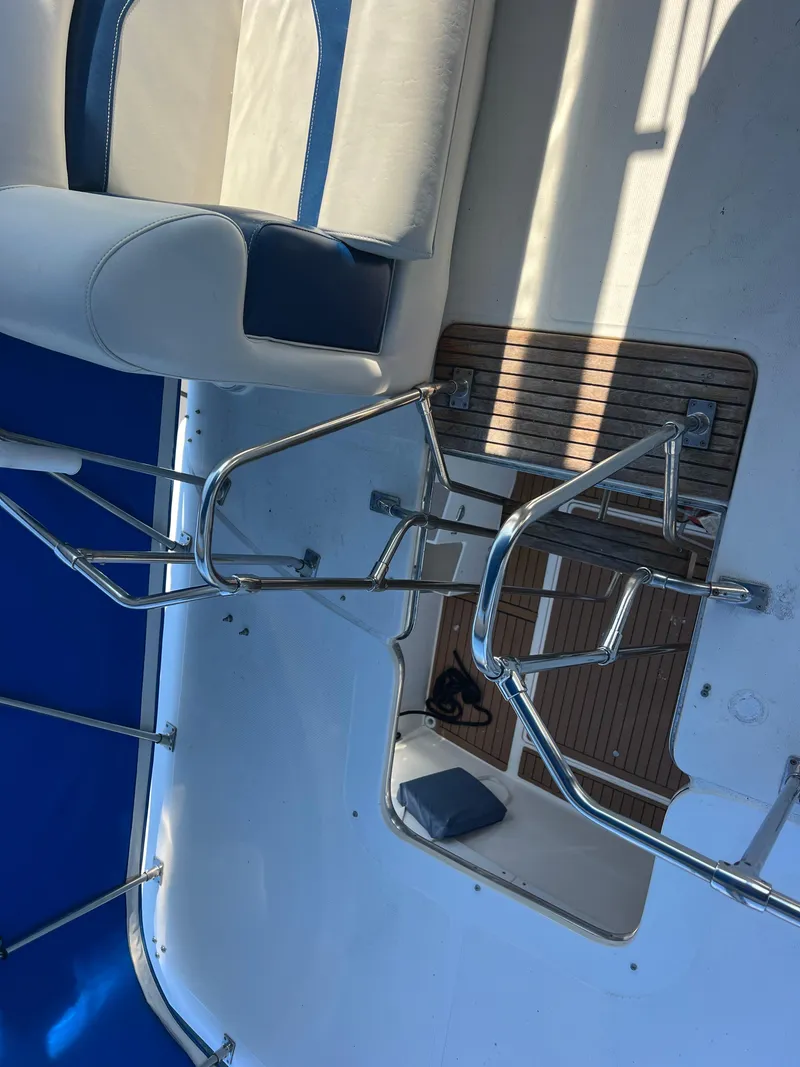 Slide: The Image of 1986 Bayliner 3870 Motoryacht engine compartment with first aid kit and control panel. - 35