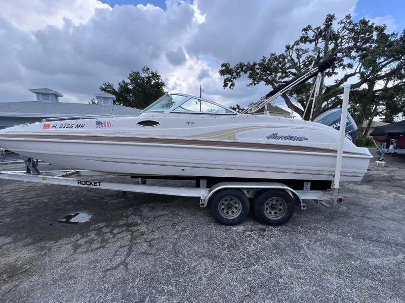 Slide: The Image of 2003 Hurricane 237 Fun Deck boat with Yamaha 200 Four Stroke on trailer. - 6