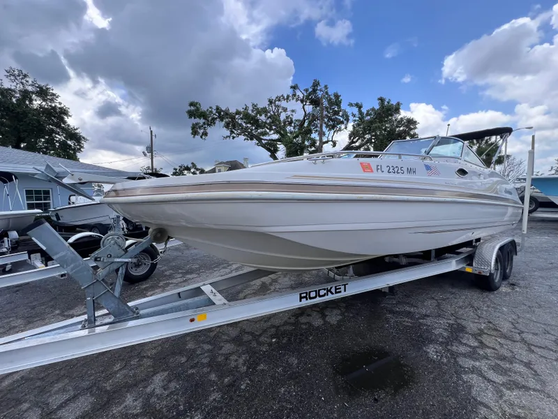 Slide: The Image of 2003 Hurricane 237 Fun Deck boat on trailer with Yamaha 200 Four Stroke engine. - 7