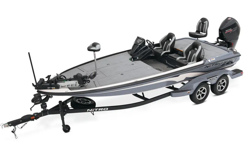 The Image of 2025 Nitro Z20 XL Pro fishing boat on trailer in showroom. - 0