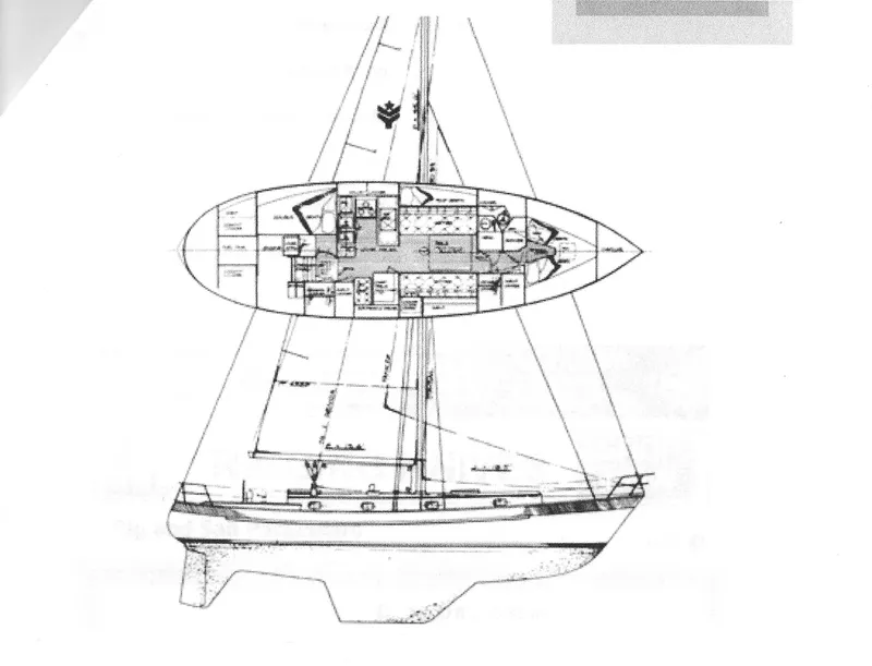 Slide: The Image of Diagram of a 1989 Valiant 40 Cutter sailboat, showcasing interior layout and sail plan. - 5