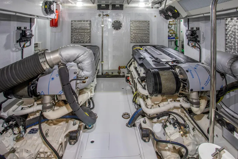 Slide: The Image of Engine room of 2020 Vicem 67 Cruiser yacht, featuring dual engines and modern equipment. - 29