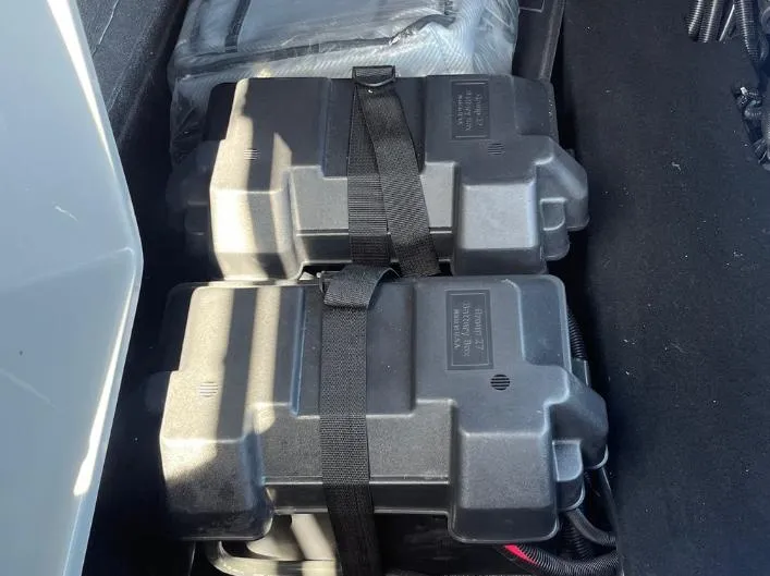 Slide: The Image of Dual battery setup in a 2025 Supreme S240, secured with straps. - 26
