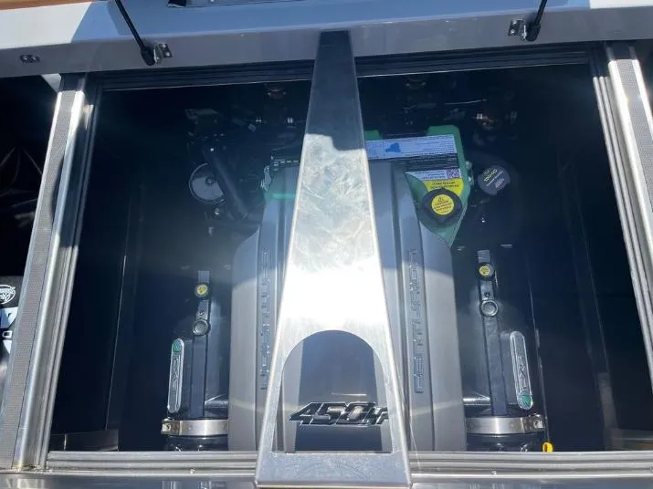 Slide: The Image of 2025 Supreme S240 engine compartment showcasing powerful 450 horsepower engines. - 9