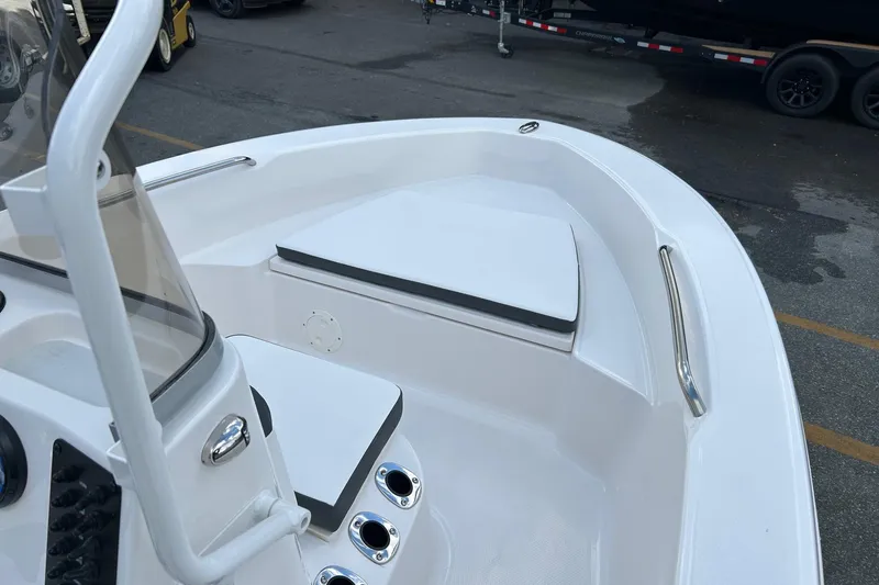 Slide: The Image of 2026 Robalo R160 Center Console boat interior with seating and console details. - 18