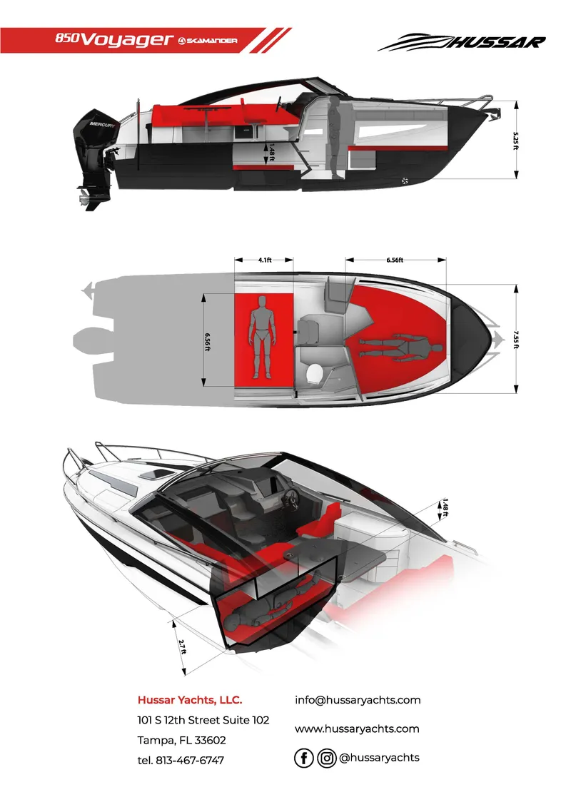 Slide: The Image of Diagram of 2023 Hussar 850 boat design with interior layout and dimensions. - 5