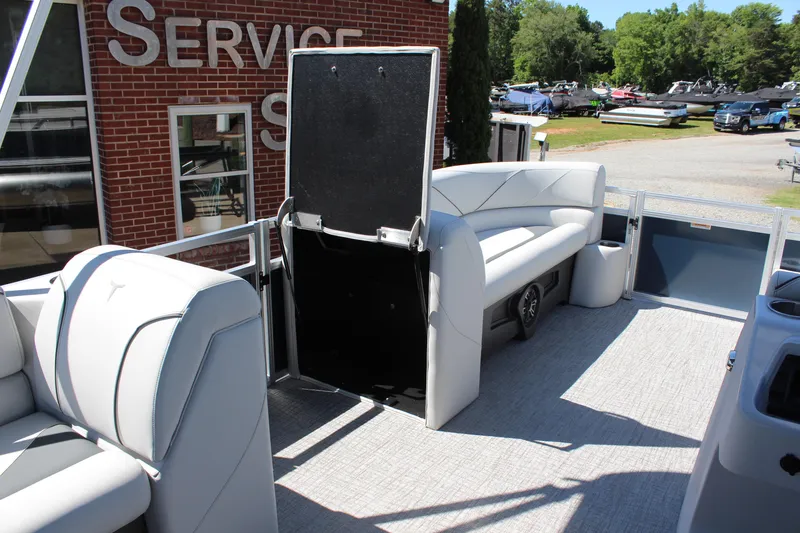 Slide: The Image of 2025 Tahoe Pontoon Sport 85 Versatile Rear Bench with sleek seating and modern design. - 12
