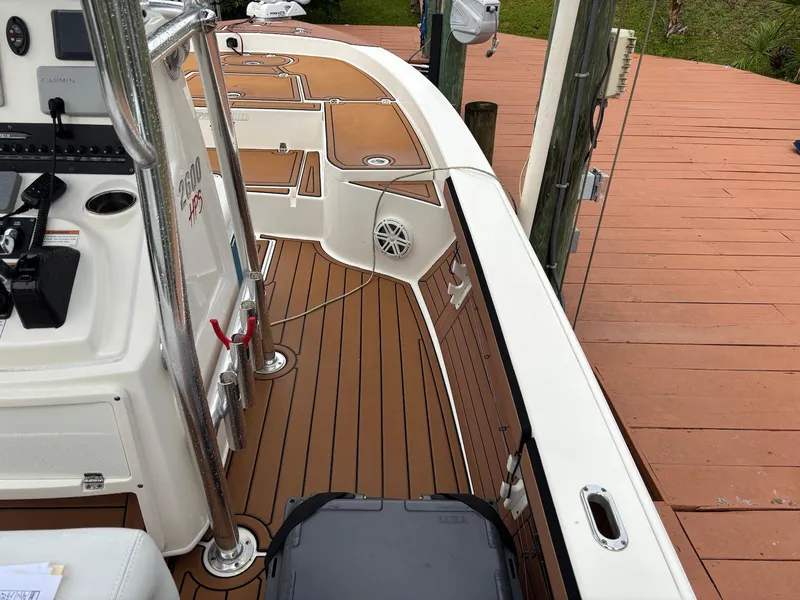 Slide: The Image of 2020 Pathfinder 2600 HPS boat with sleek deck design and modern features. - 12