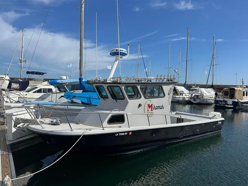 The Image of 1987 Radon 26 boat docked in marina, clear sky, sailboats in background. - 0