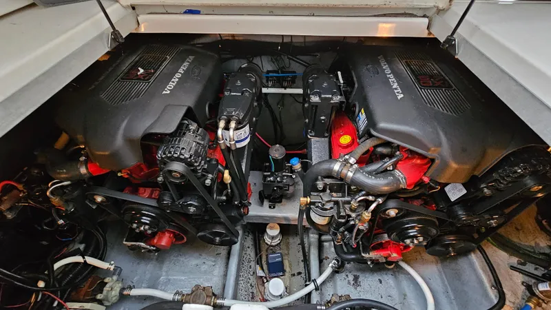 Slide: The Image of Engine compartment of a 2003 Monterey 322 Cruiser with dual Volvo Penta engines. - 22