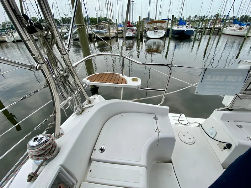 Slide: The Image of Cockpit view of 2008 Hunter 36-2 sailboat docked at marina. - 10