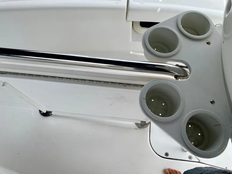 Slide: The Image of Cup holders and railing on a 2008 Hunter 36-2 boat deck. - 19