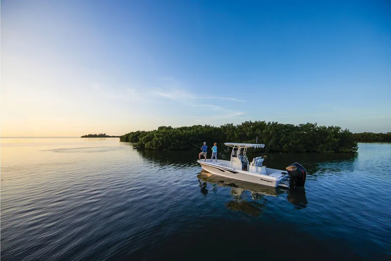 Slide: The Image of 2025 Ranger 2360 Bay boat interior with dual seats and modern dashboard. - 4