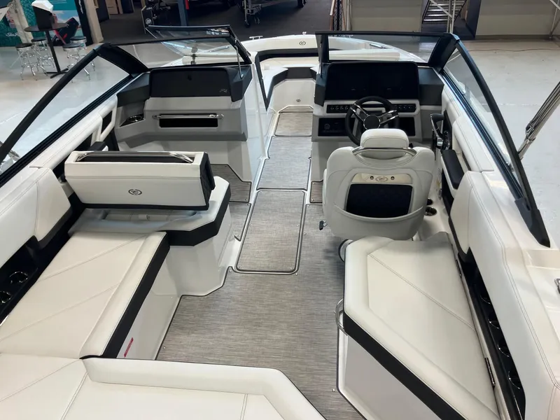 Slide: The Image of 2025 Cobalt R4 Outboard boat interior with modern seating and sleek design. - 8