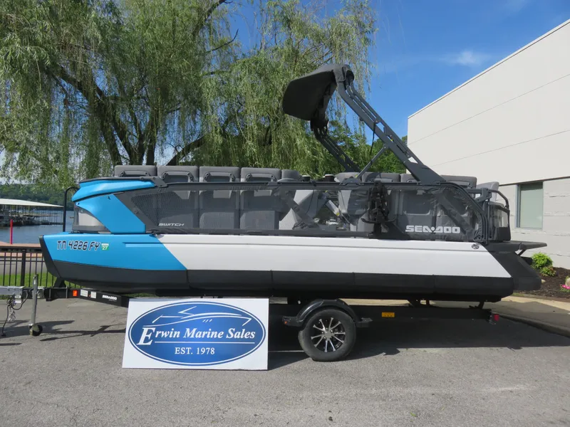 The Image of 2023 Sea-Doo Switch 230 pontoon boat on trailer at Erwin Marine Sales. - 1