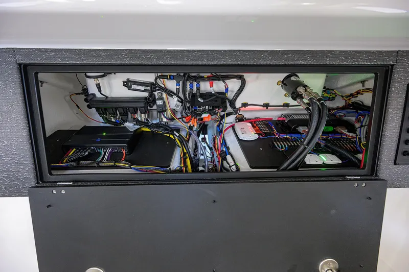 Slide: The Image of Electrical system of 2026 Monterey Elite 27 OB boat, showcasing wiring and components. - 22