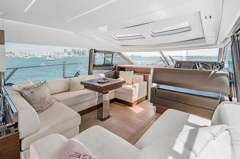Slide: The Image of Luxurious interior of 2019 Prestige 520S yacht with elegant seating and ocean view. - 27