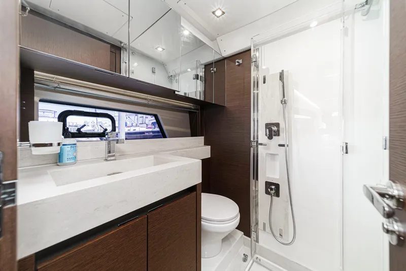 Slide: The Image of Luxurious bathroom in 2019 Prestige 520S yacht with modern fixtures and sleek design. - 45