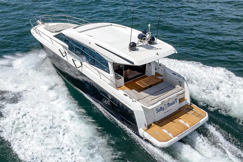 Slide: The Image of 2019 Prestige 520S yacht cruising on open water, showcasing sleek design and luxury features. - 8