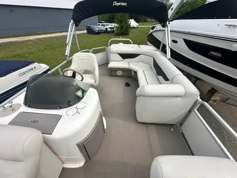 Slide: The Image of 2008 Premier 240 SunSpree pontoon boat with spacious seating and canopy. - 2