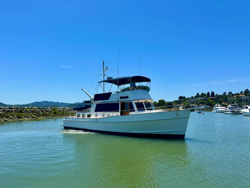 The Image of 1994 Grand Banks 42 Classic yacht cruising on a sunny day in a calm waterway. - 0