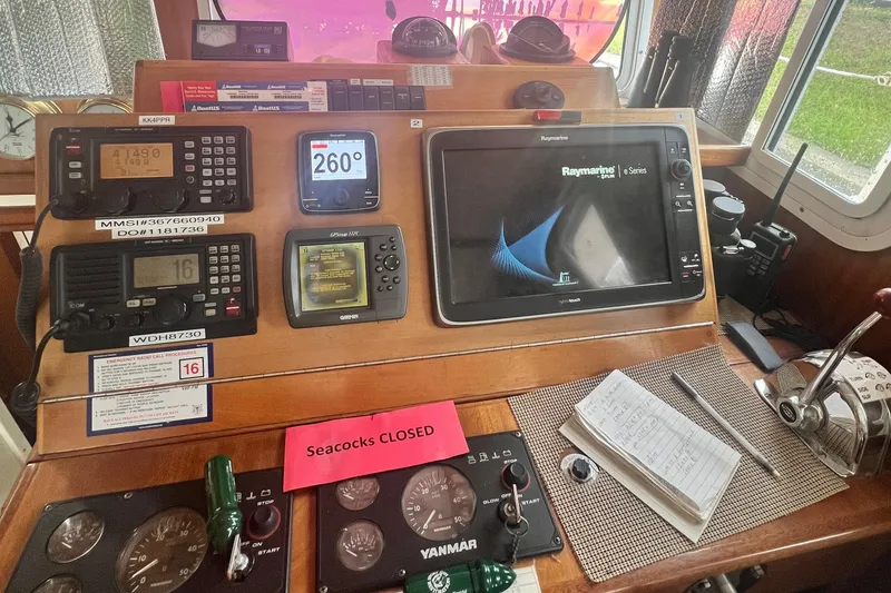 Slide: The Image of Control panel of a 2006 Great Harbour N37 boat with navigation and communication equipment. - 19