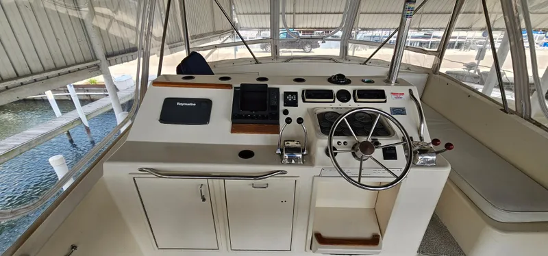 Slide: The Image of Raymarine navigation display on 1987 Ocean Yachts 48 Super Sport boat. - 47