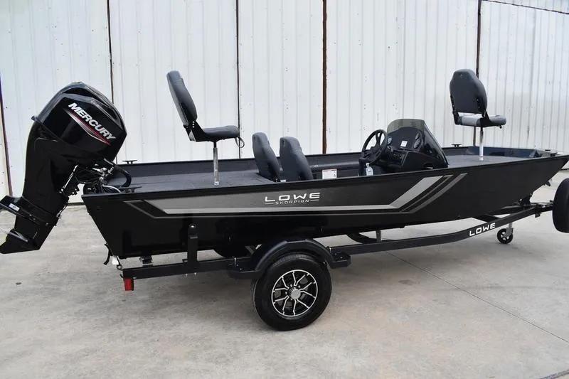 Slide: The Image of Close-up of a 2025 Lowe Skorpion 17 boat component with a black metal bracket. - 5