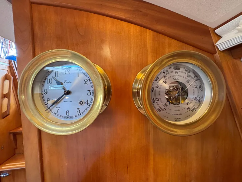 Slide: The Image of Brass clock and barometer on Sabre 362 yacht, 2000 model, wooden interior. - 43