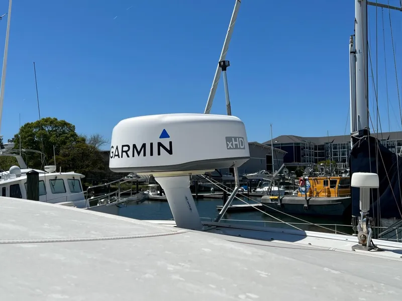 Slide: The Image of Garmin radar on 1996 Tiara Yachts 4300 Open, docked in a marina. - 10