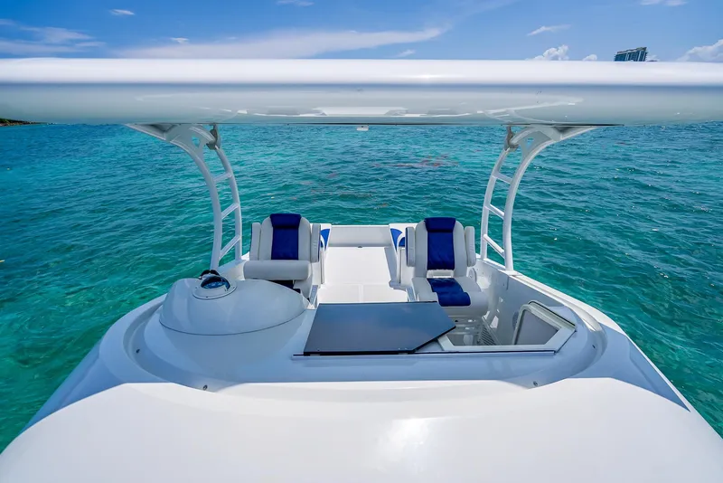 Slide: The Image of Nova 39 Sport 2020 boat with sleek design on clear blue water. - 33
