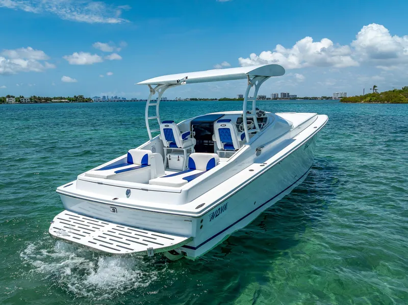 Slide: The Image of Nova 39 Sport 2020 boat cruising on clear blue water under a sunny sky. - 6