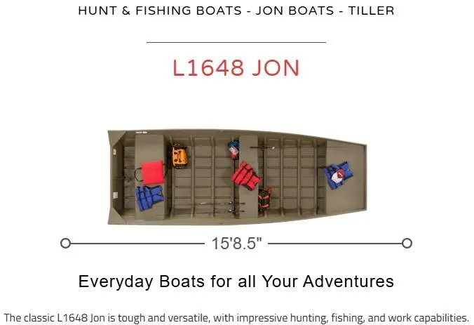The Image of Lowe L1648 Jon Boat 2025, versatile for hunting, fishing, and work, 15'8.5" length. - 2