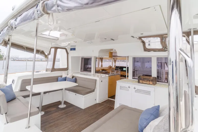 Slide: The Image of Spacious interior of 2016 Lagoon 450F catamaran with seating and dining area. - 46
