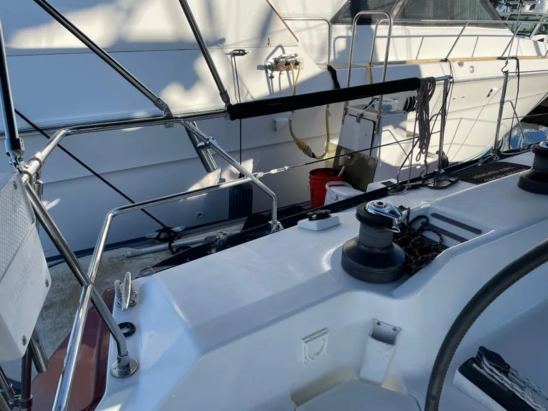 Slide: The Image of Sailboat deck view, C&C 121 model, 2001, with winches and railing. - 13