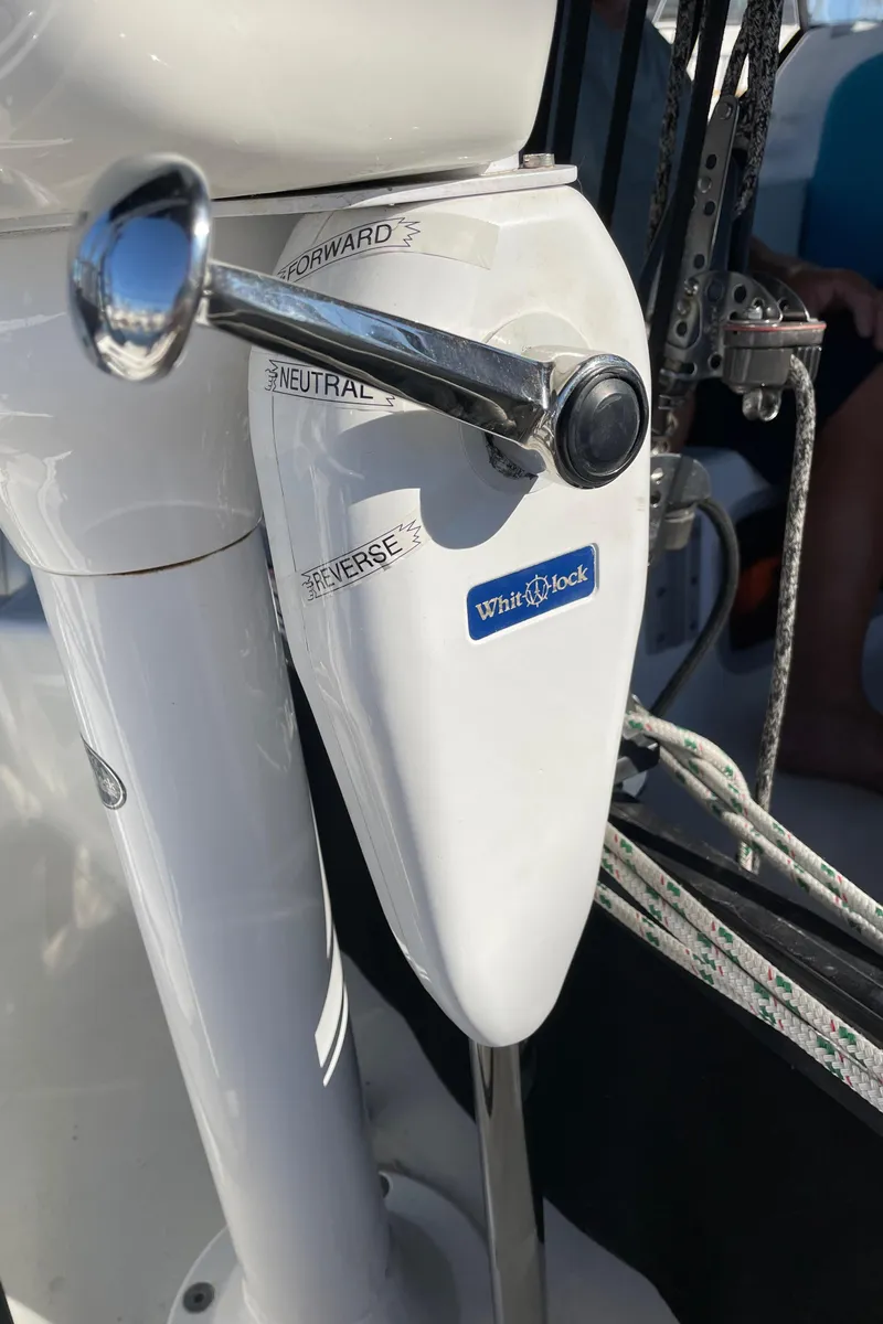 Slide: The Image of Close-up of a 2001 C&C 121 sailboat's engine control lever in neutral position. - 30