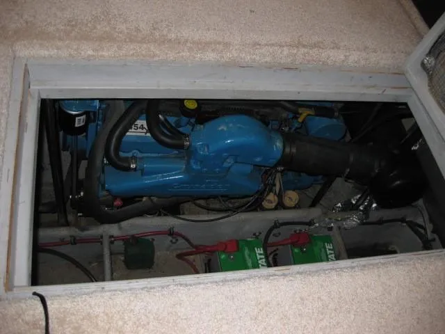 Slide: The Image of Cozy bedroom in 1999 Silverton 352 Motor Yacht with nautical-themed bedding and decor. - 22