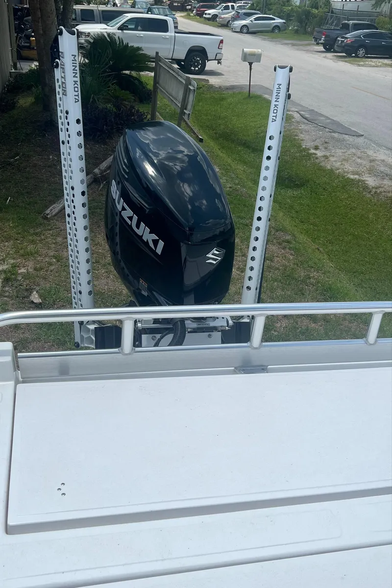 Slide: The Image of Suzuki outboard motor on Mirage Bay Cat 26 boat, 2022 model. - 10