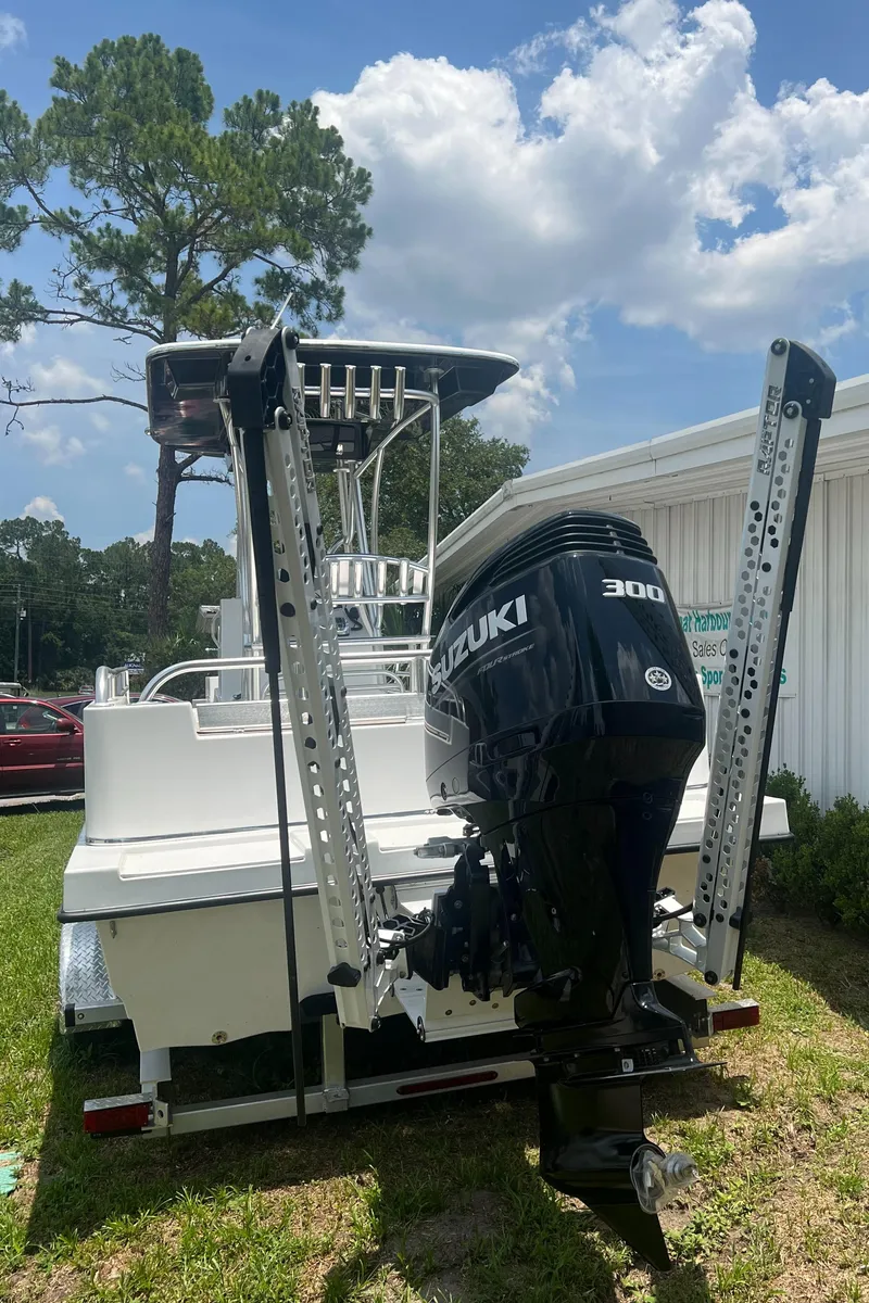 Slide: The Image of Mirage Manufacturing Bay Cat 26 boat, 2022 model, featuring Suzuki 300 engine. - 4