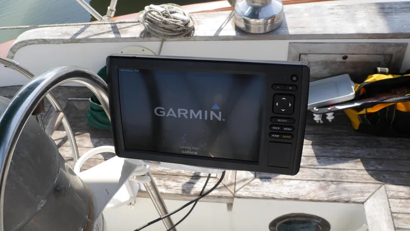 Slide: The Image of Garmin navigation system on 1979 Tayana 37 sailboat cockpit. - 26