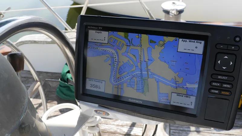 Slide: The Image of Navigation system on a 1979 Tayana 37 sailboat displaying a nautical chart. - 27