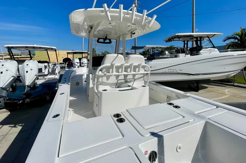 Slide: The Image of 2023 Regulator 26XO boat with sleek design, spacious deck, and modern features. - 5