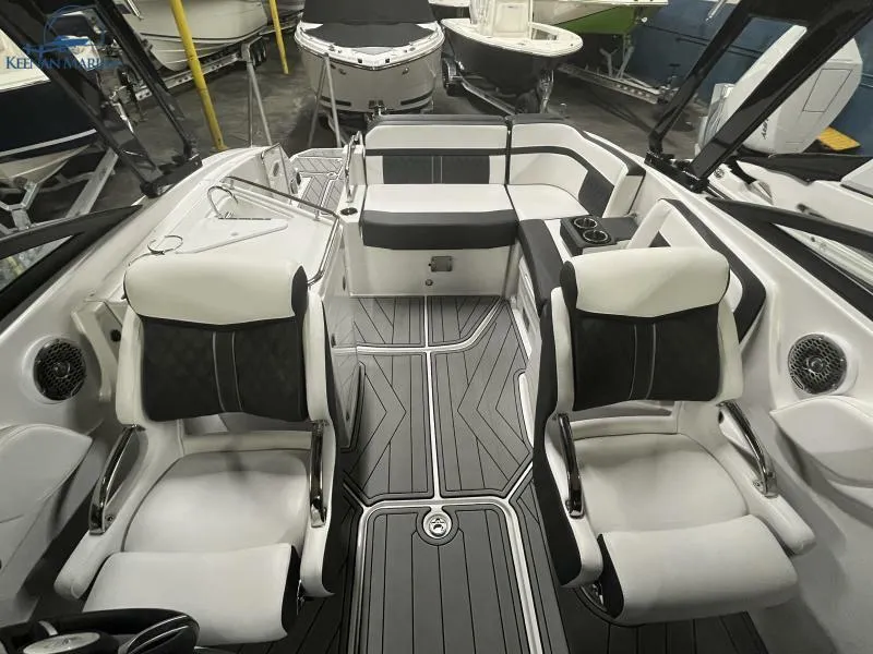 Slide: The Image of 2024 Monterey M6 boat interior with sleek seating and modern design. - 7
