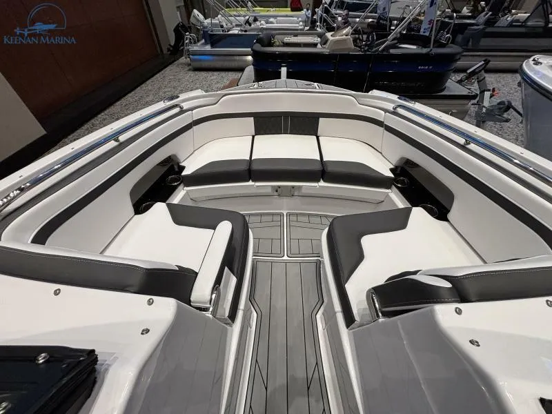 Slide: The Image of 2024 Monterey M6 boat interior with sleek seating and modern design. - 9