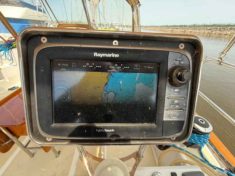 Slide: The Image of Raymarine navigation system on 2012 Tartan 4000 sailboat, displaying nautical chart. - 22