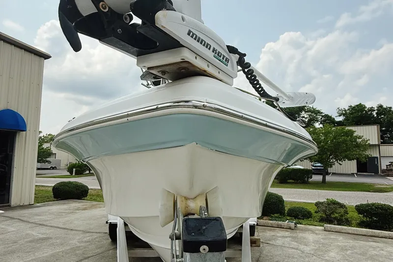 Slide: The Image of 2005 Sea Fox 245 Bay Fisher boat on trailer, front view, outdoors. - 12