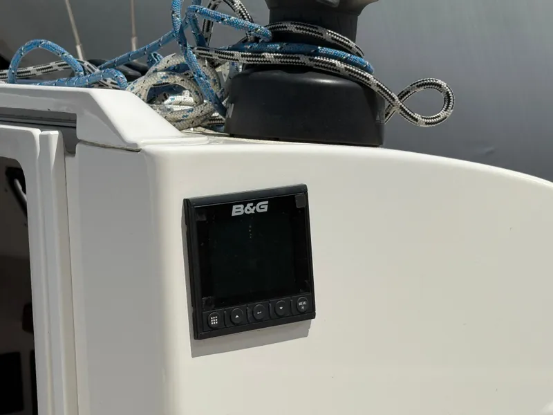 Slide: The Image of B&G display on 2022 J Boats J/9 sailboat with ropes and winch. - 14