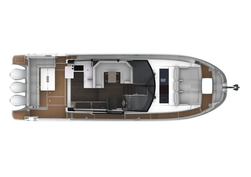 Slide: The Image of Top view of 2026 Jeanneau NC1295 Coupe boat layout, showcasing interior and deck design. - 24